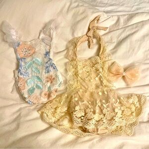 Elegant Lace Baby one piece Set with Floral Embroidery